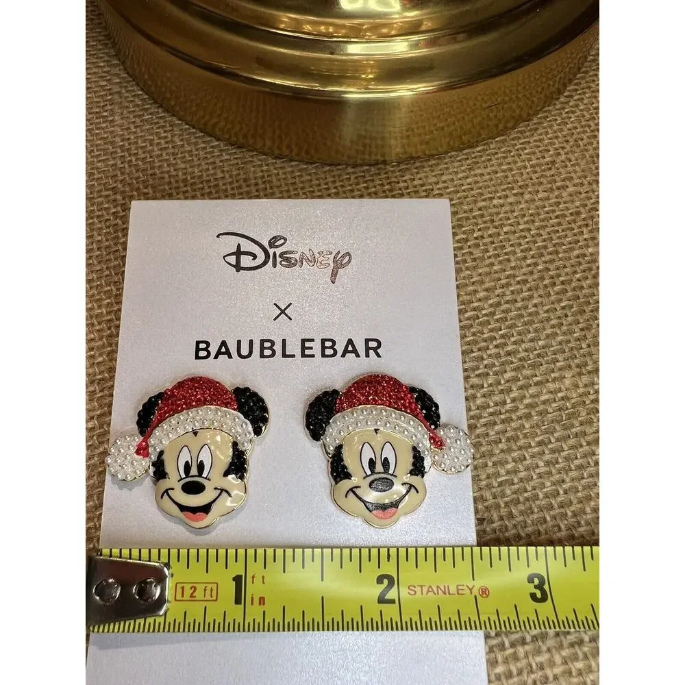 Disney X BaubleBar Mickey Mouse Santa's Helper Earrings With Santa Hat—New